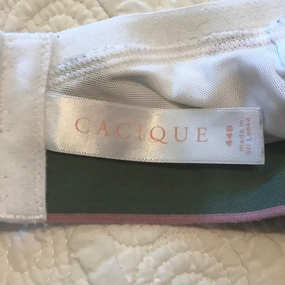 Cacique cotton boost plunge white bra with floral pattern & green stripe (44B) - Picture 6 of 9